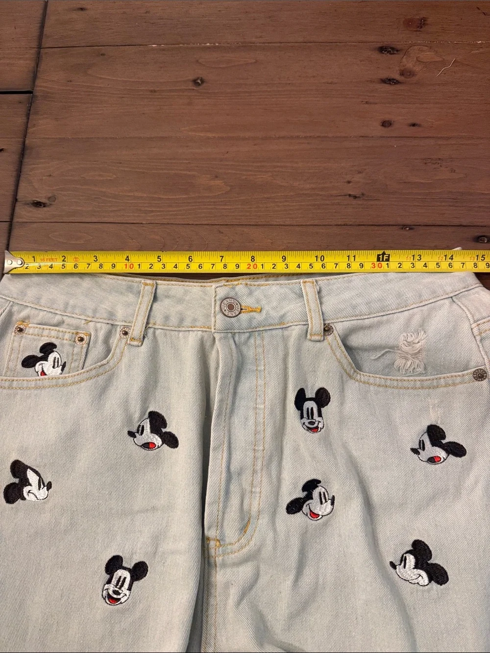 Zara distressed Mickey Mouse denim shorts
